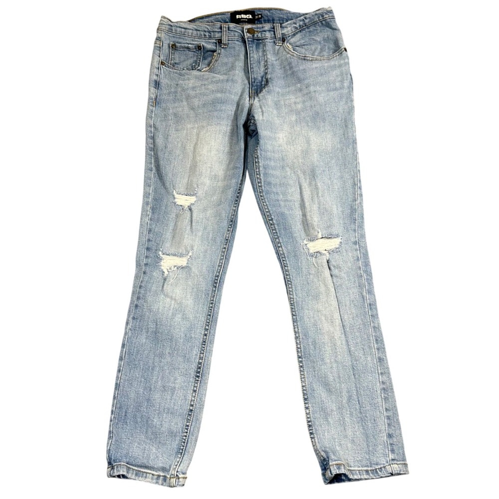 RSQ Relaxed Taper Jeans Mens 28x30 Light Wash Distressed Ripped Denim